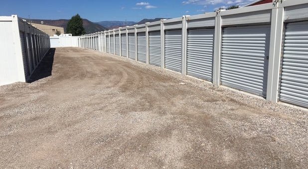 Row of self storage units at Vail Storage