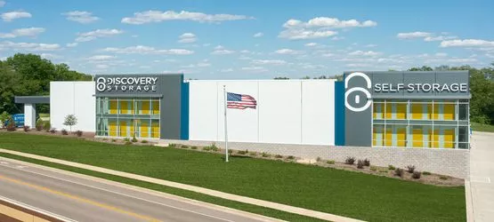 Discovery Storage Fitchburg Building with American Flag