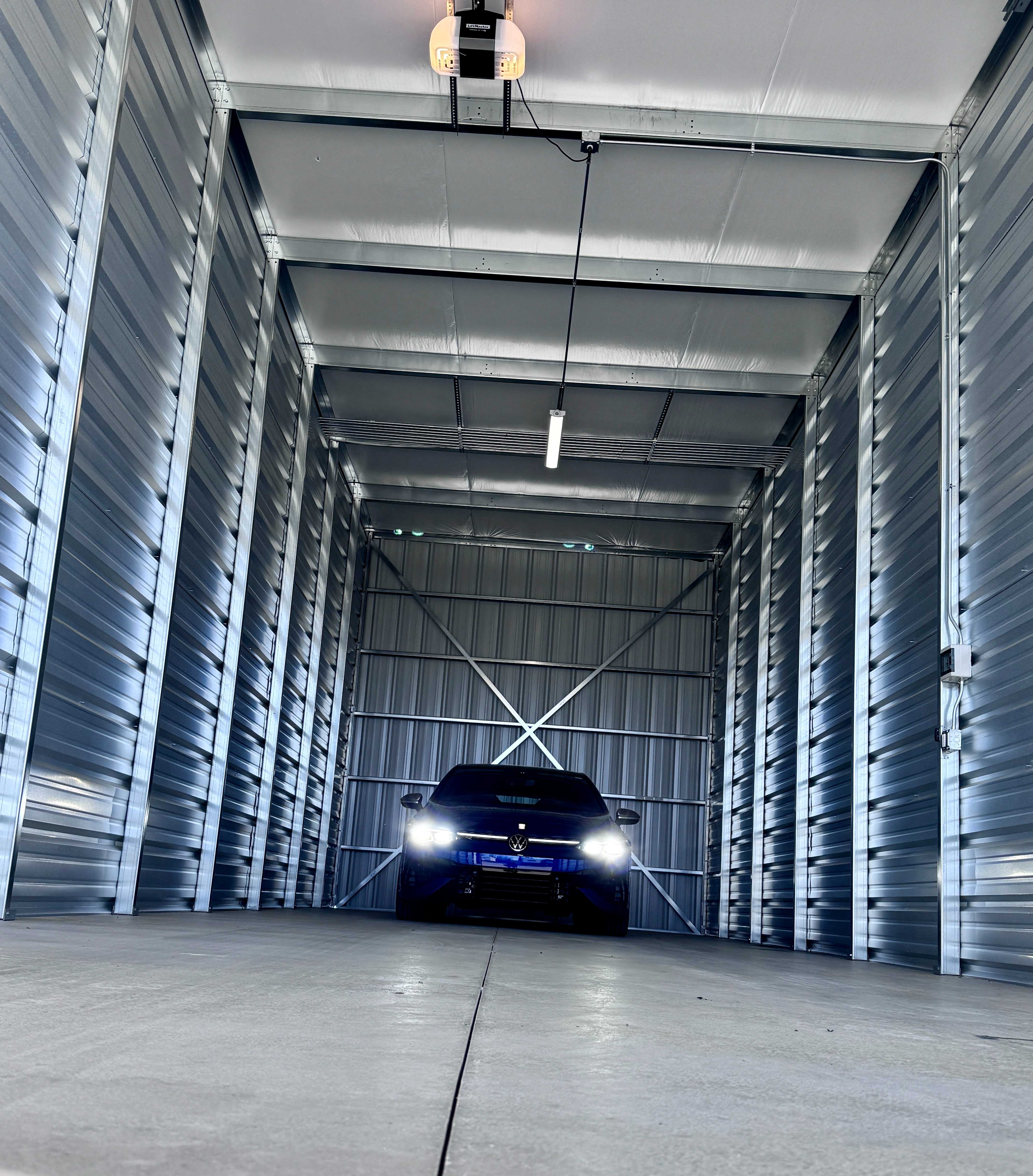 Large drive-in storage unit with 14-foot door height and automatic opener at Storage Junction in Genoa City, WI