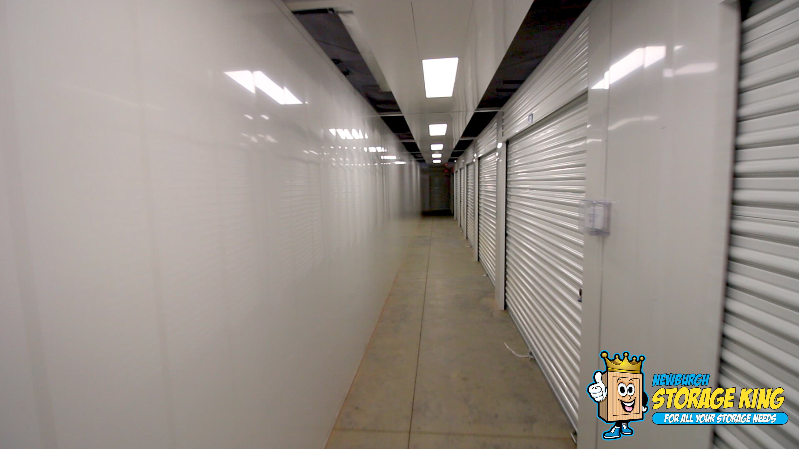 Hallway of interior storage units