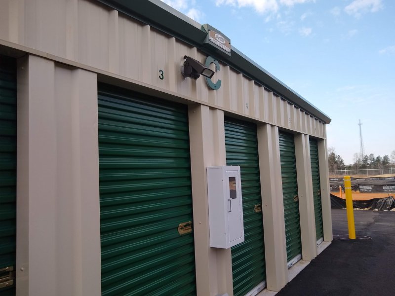 I85 Storage Units Exterior Showing doors and security camera