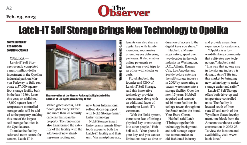 Latch-it Self Storage Brings New Technology to Opelika