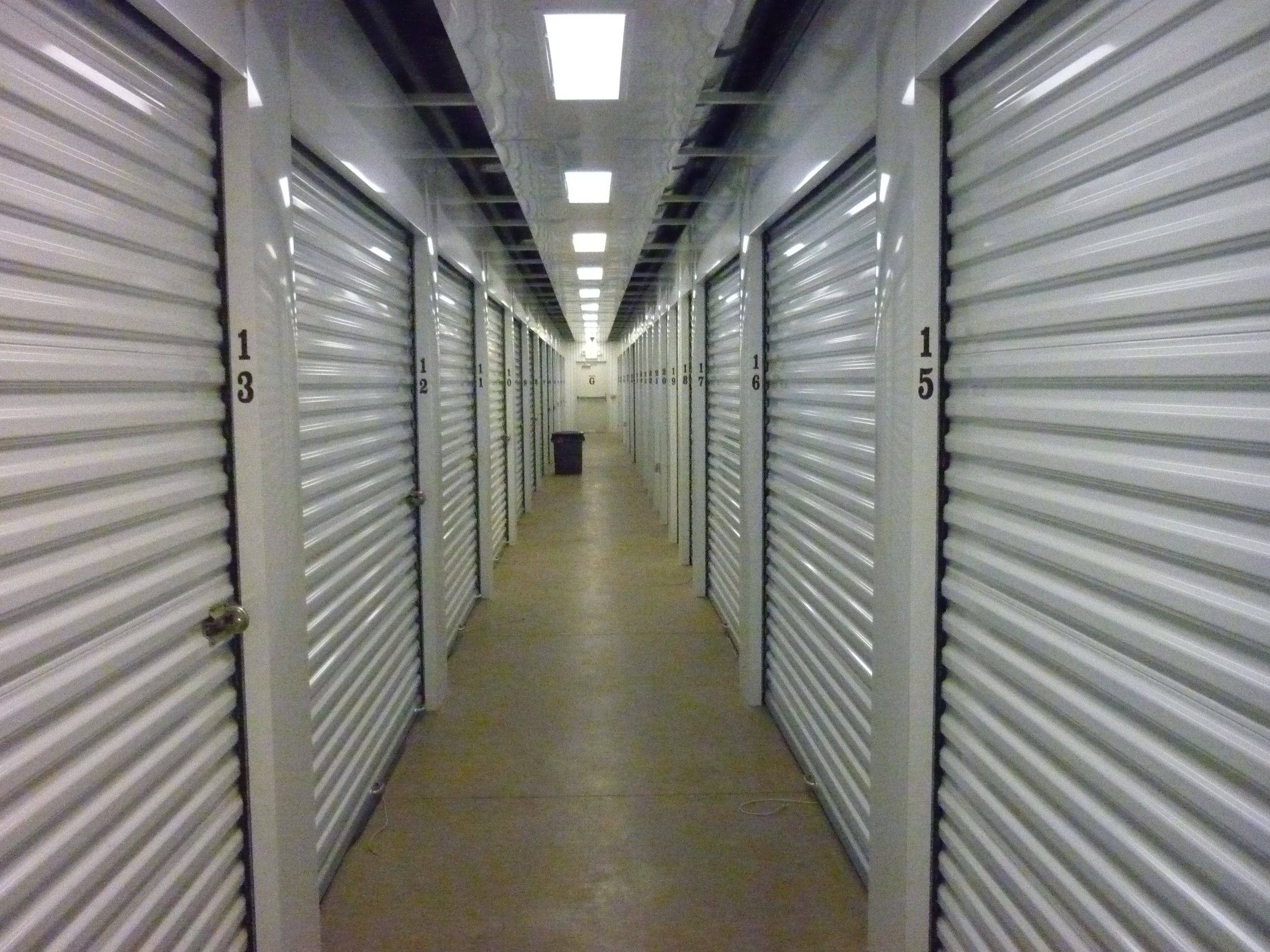 Hallway with indoor access storage units
