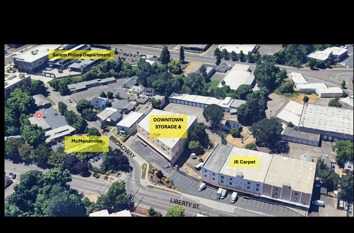 Aerial Map of Downtown Storage and Warehouse Location 889 Liberty St NE Salem Oregon 97301 Near McMenamins Boons Treasury and JK Carpet Center