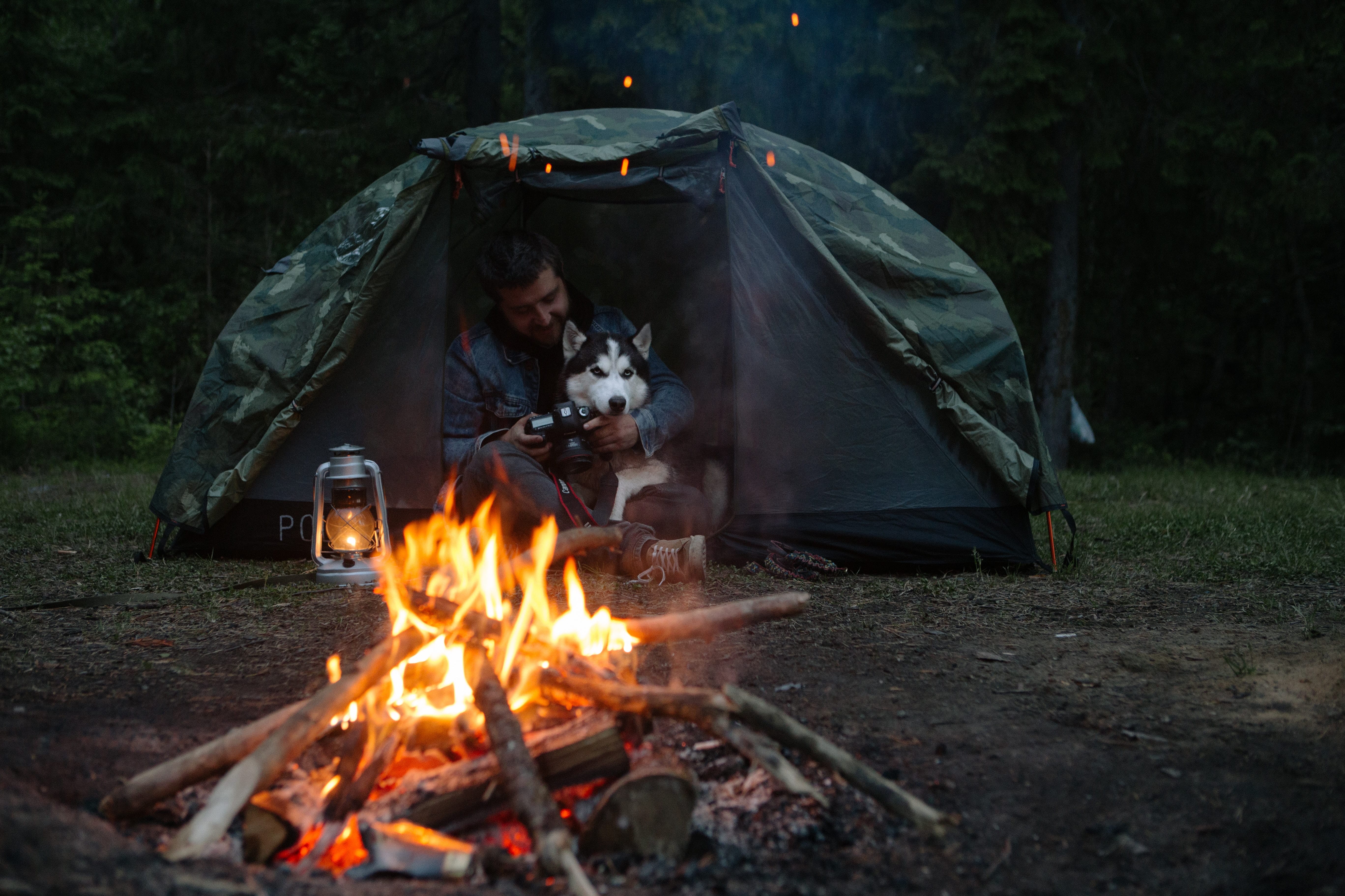 A man camping