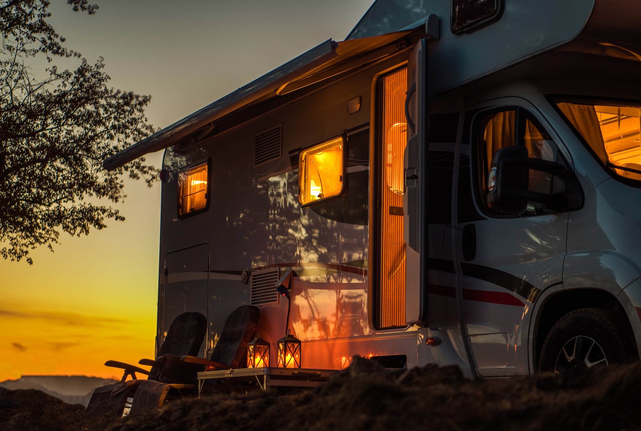 Motorhome RV at sunset