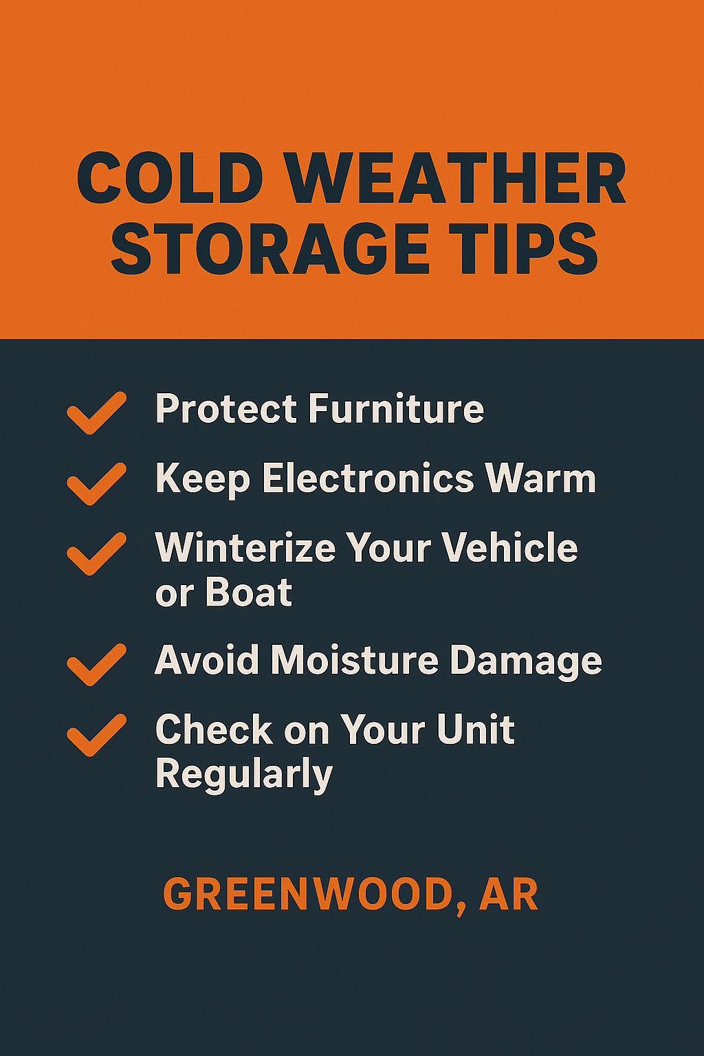Keep your items safe during freezing temperatures with Locked Up Storage’s cold weather storage tips for Greenwood, AR. Learn how to protect furniture, electronics, and vehicles from winter damage.