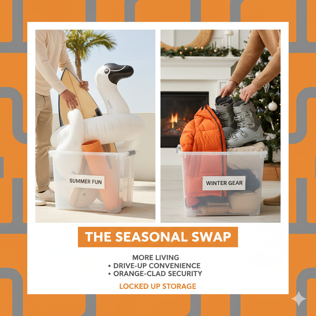 Putting up seasonal gear with locked up storage