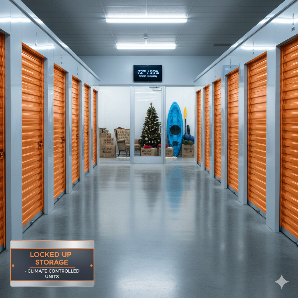 Locked Up Storage: Secure Climate-Controlled Units in Greenwood, AR Seasonal items stored in the secure climate-controlled units at Locked Up Storage in Greenwood, Arkansas.