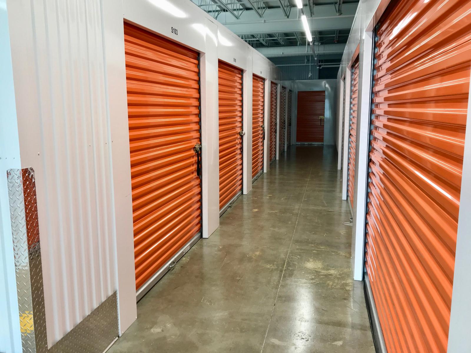Hallway of interior access self storage units