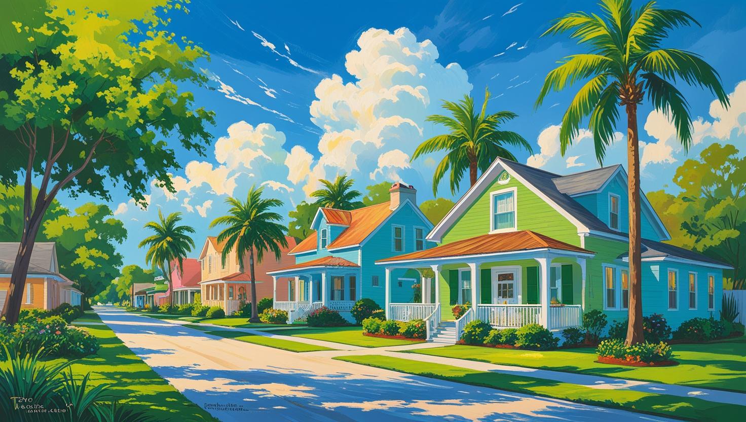 Moving to Zephyrhills, FL A neighborhood in Zephyrhills Florida with palm trees and blue skies