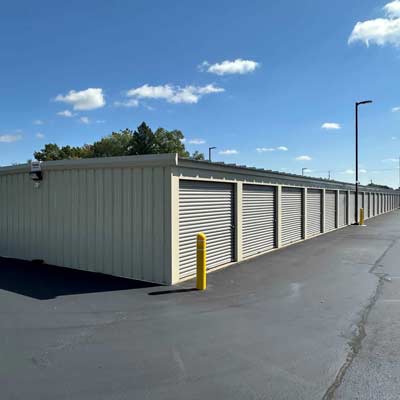 well maintained storage units surrounded by newly sealed blacktop