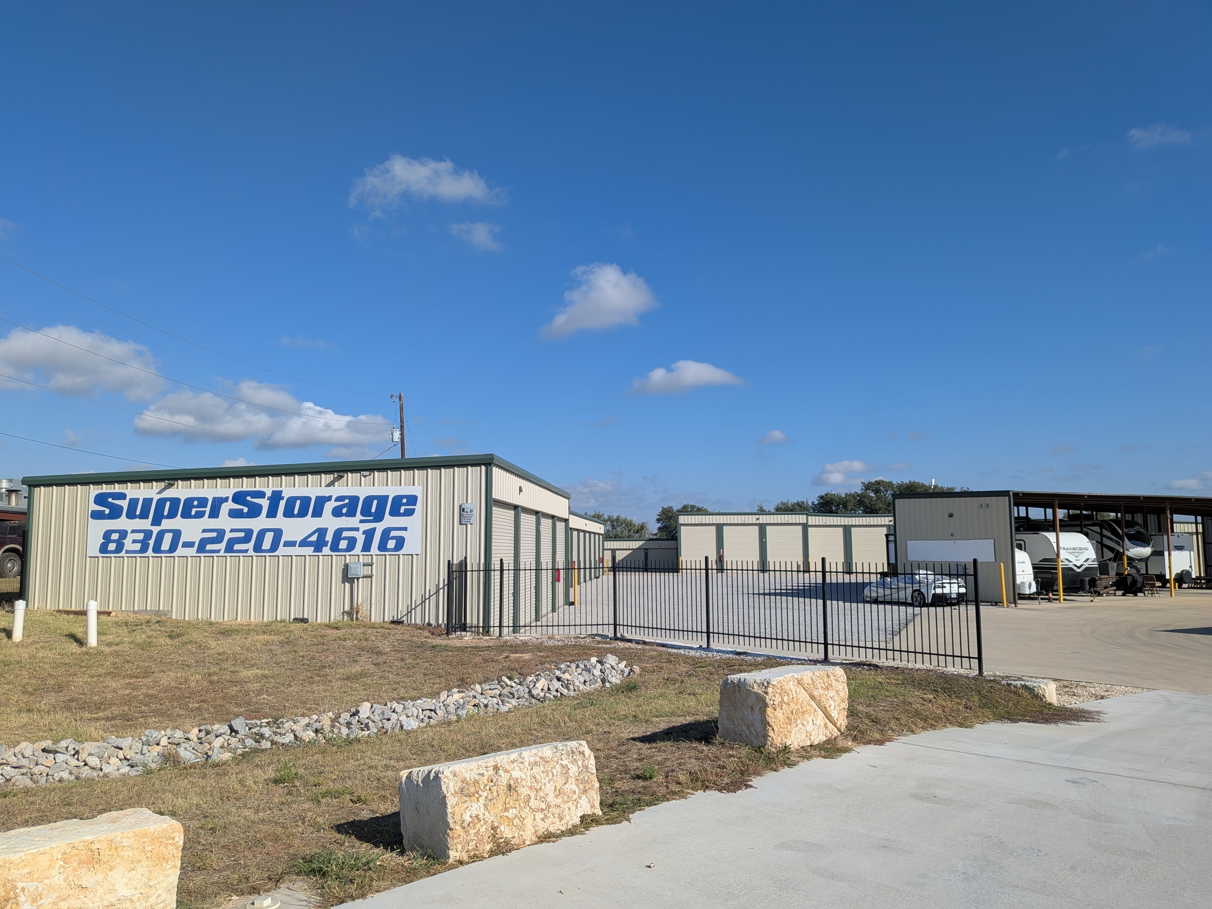 Climate-controlled storage unit in Marble Falls used for storing lake and outdoor gear like kayaks and fishing rods