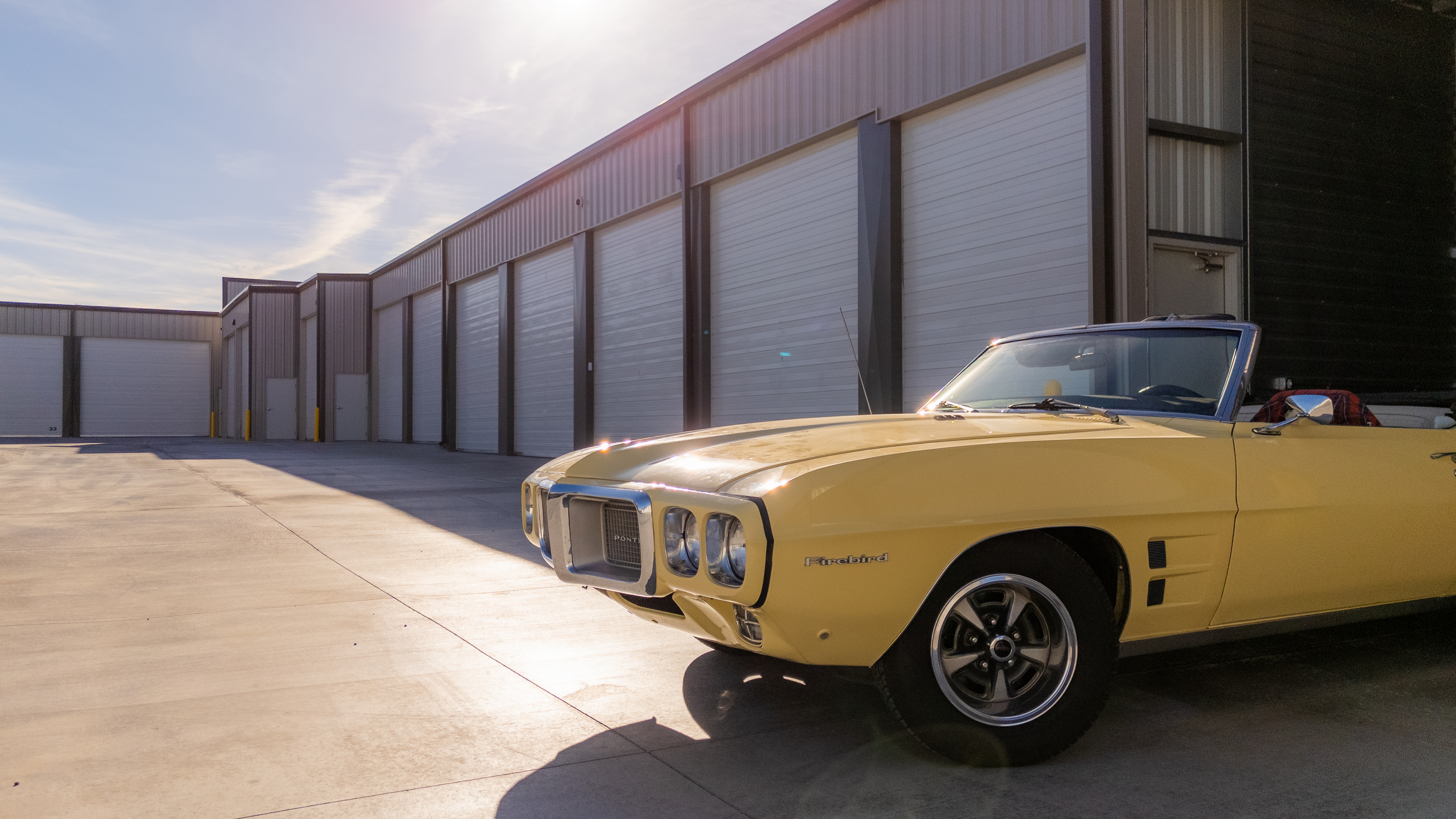 Vintage classic car parked inside a clean climate-controlled storage facility near Marble Falls Texas