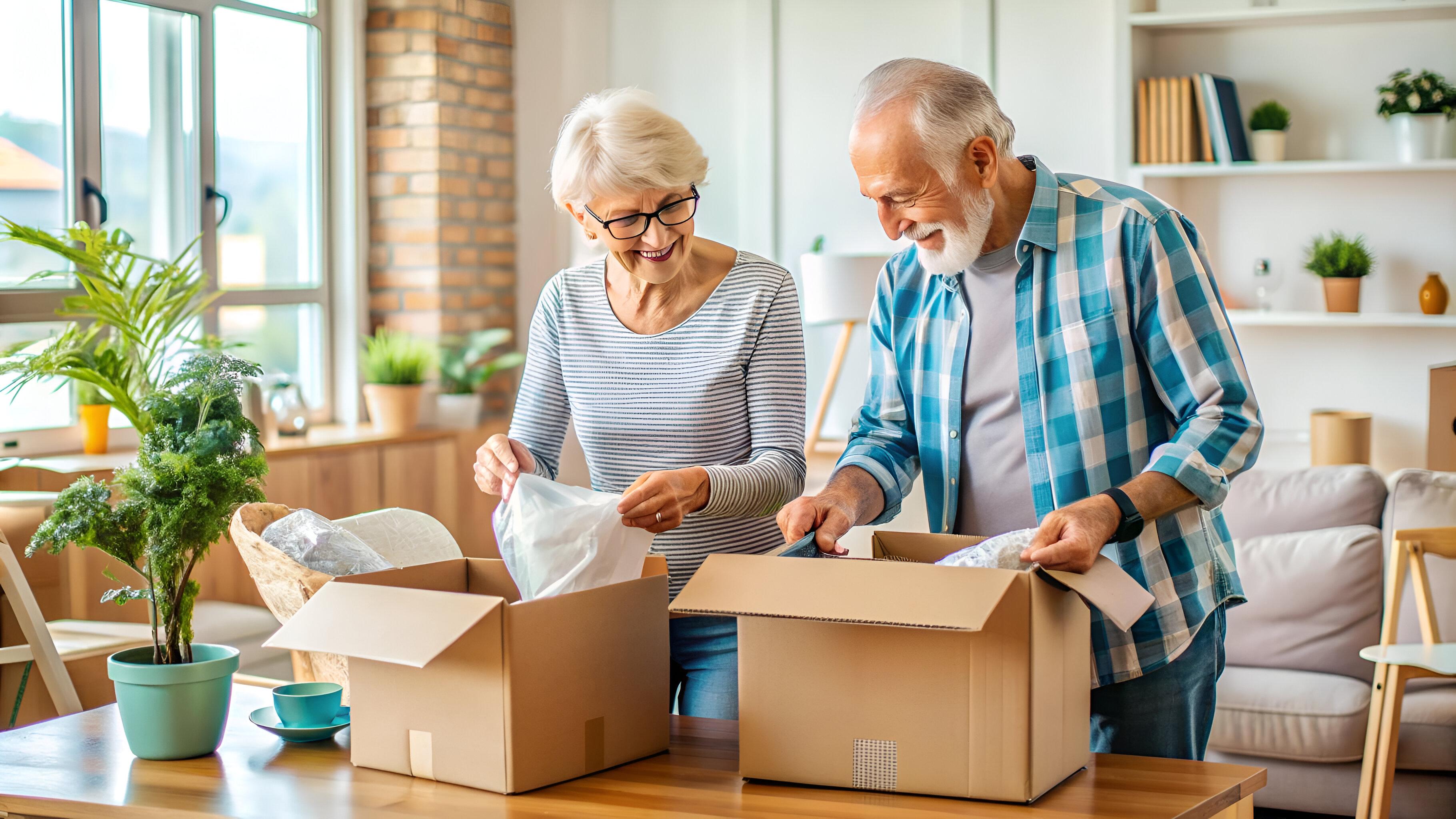 Couple sorting and packing belongings while downsizing home in Athens, TX — what to keep, store, or let go of