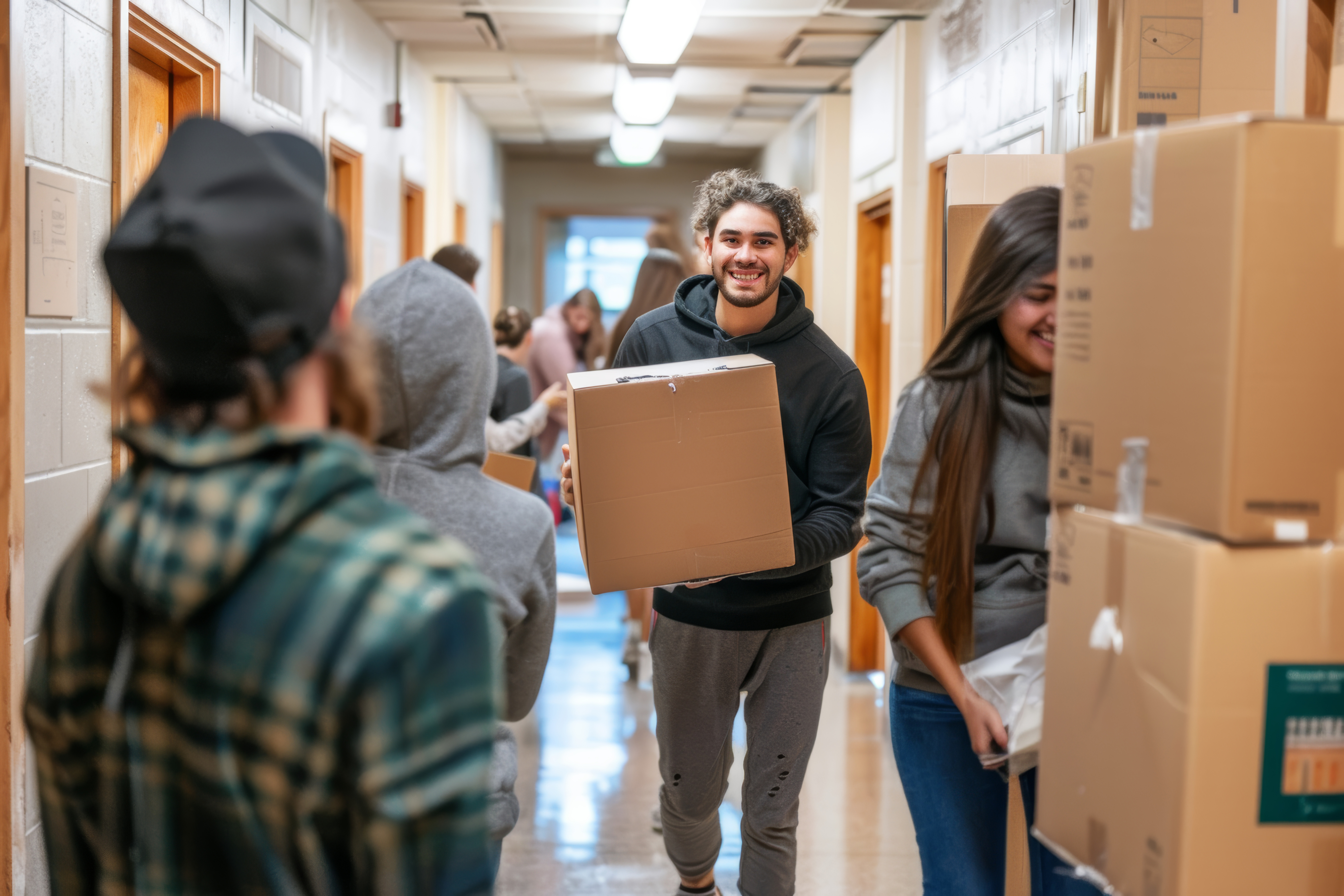 College student loading boxes into a climate-controlled storage unit in Corpus Christi Texas