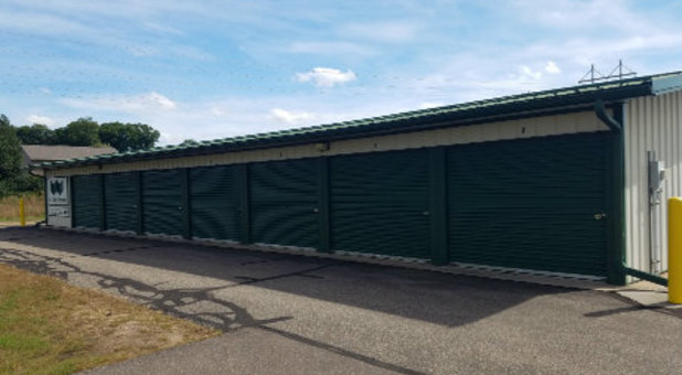 row of self storage units with drive up access