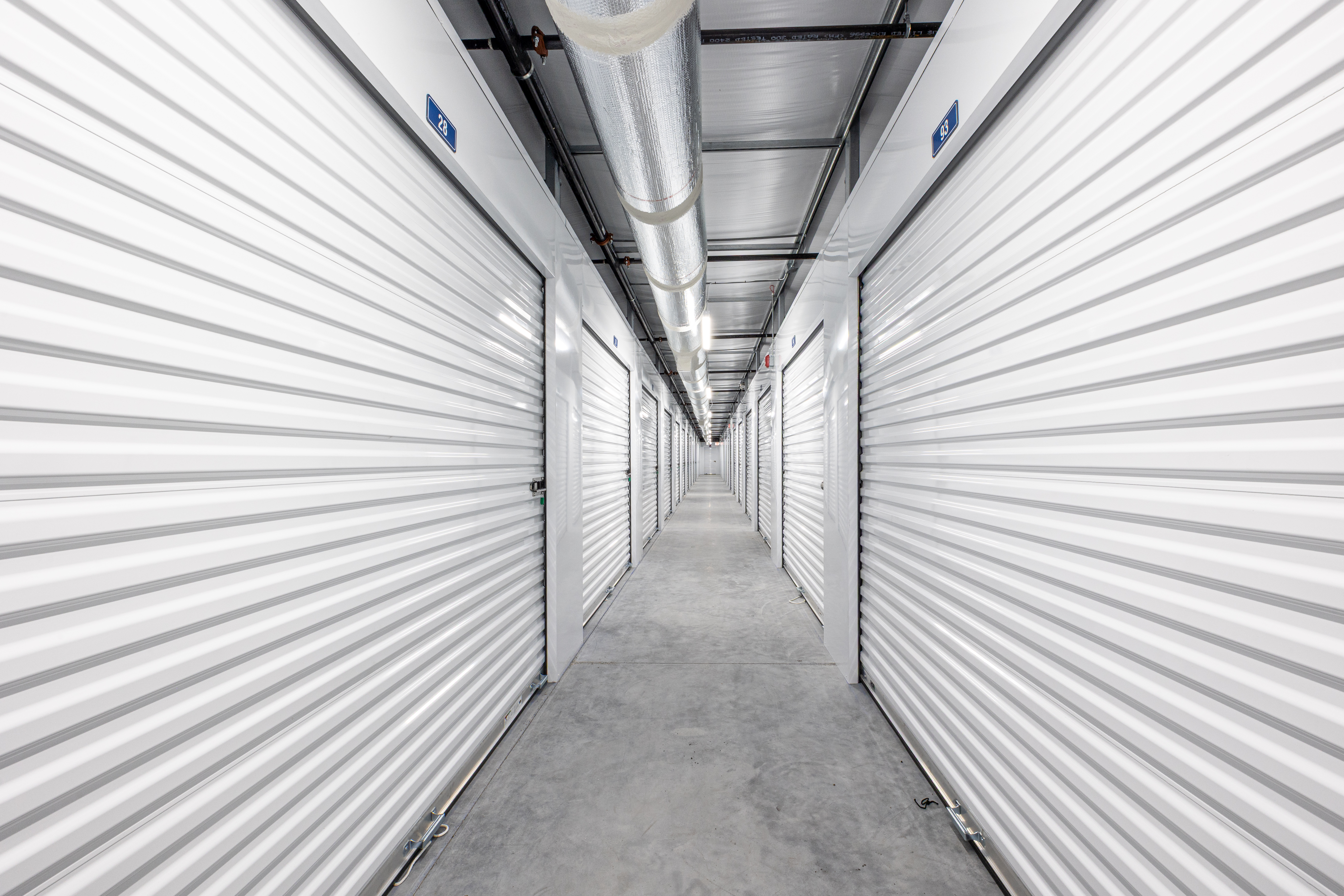 Interior climate-controlled storage corridor at Lake City Self Storage