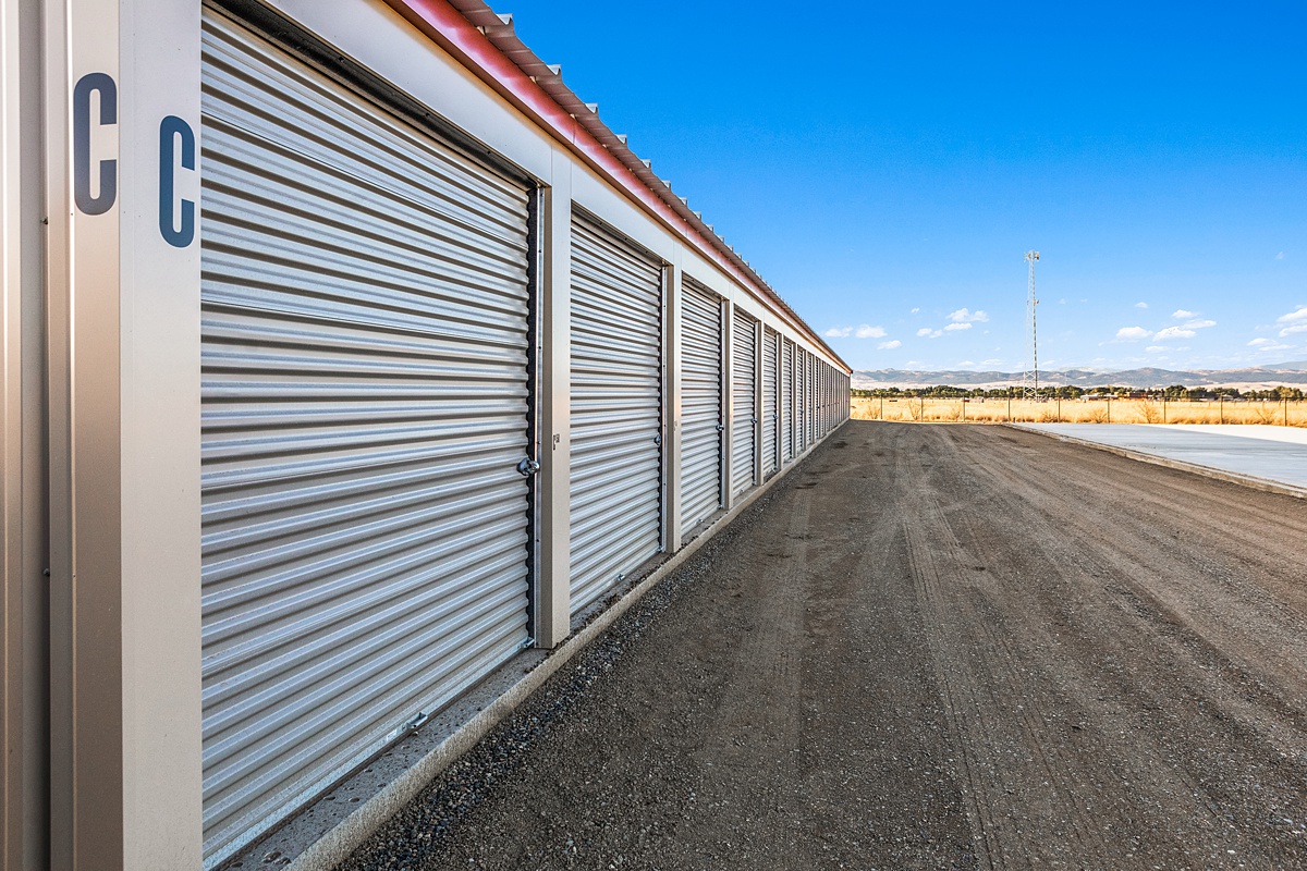 Outdoor storage units with large doors