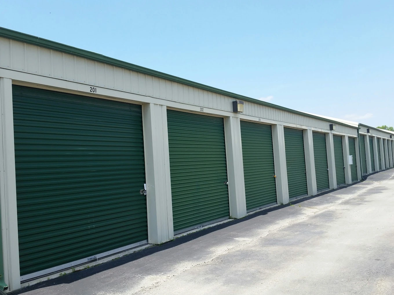 Green self storage units in Harrisonville