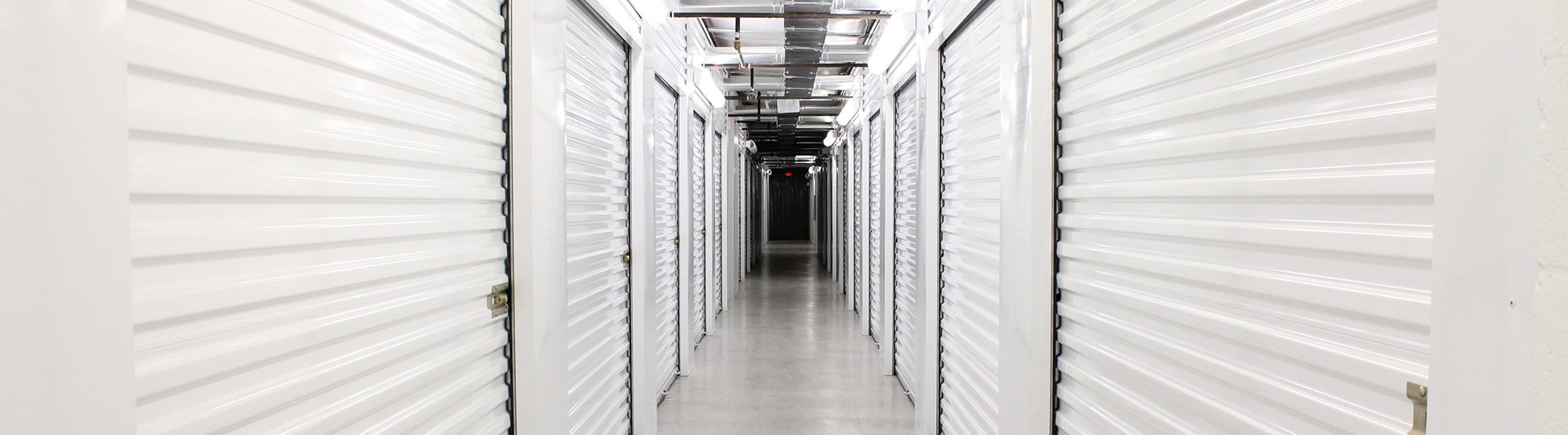 Hallway of self storage units in Haw River, North Carolina