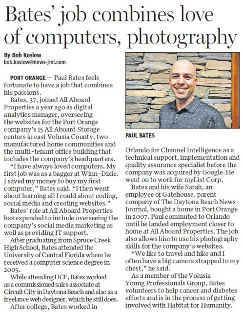 Paul has worked at All Aboard Properties for just over a year and his story was featured in the Volusia & Flagler Business Report: