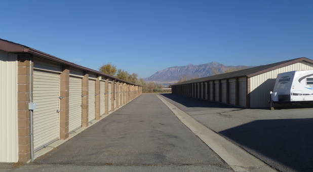 two buildings of self storage units with drive up access