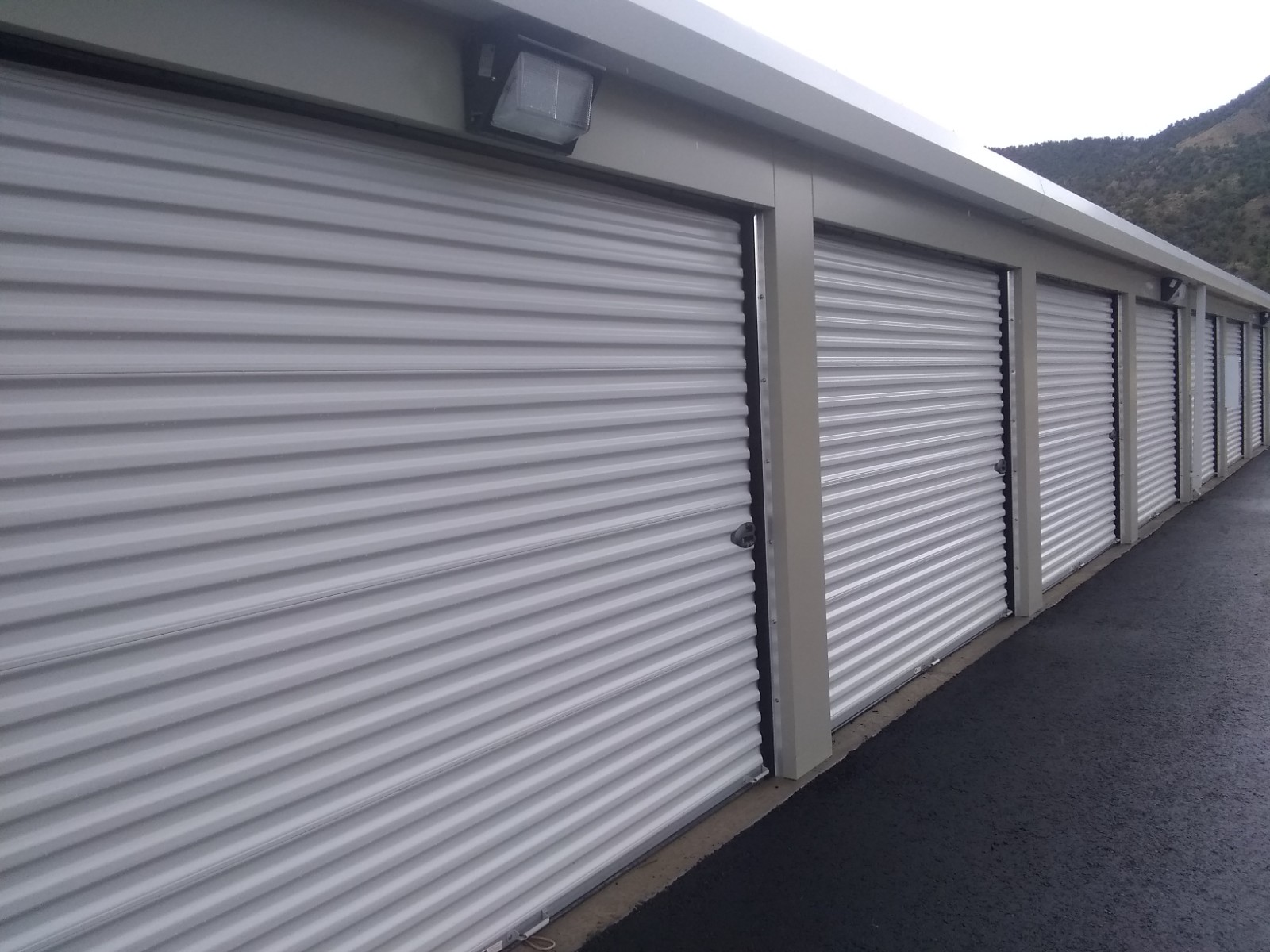 white doors for rifle self storage  located at 1889 Airport Road. Rifle, CO 81650