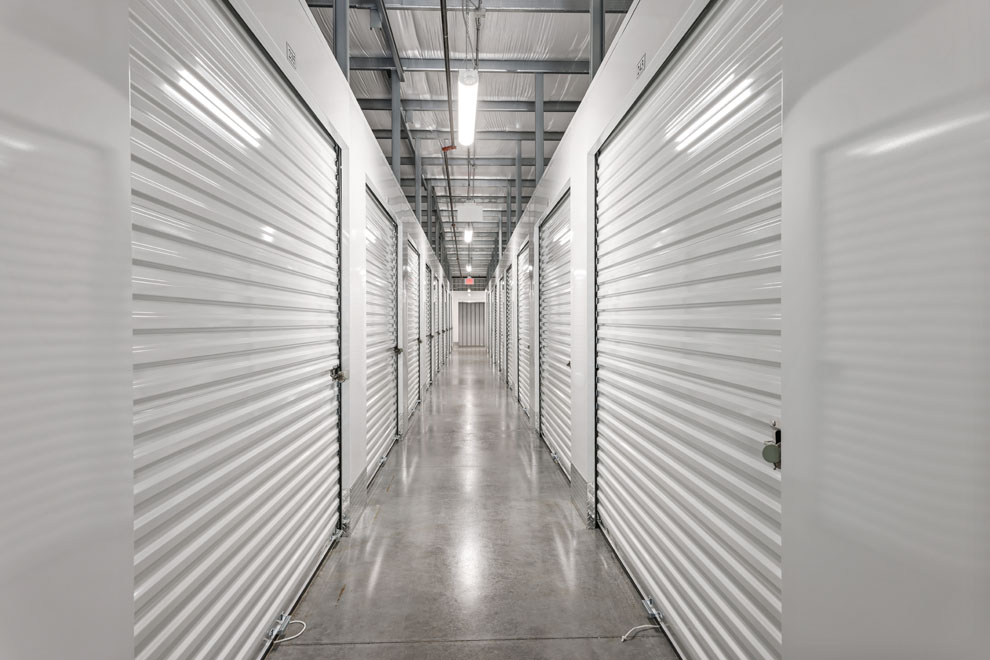 Interior storage hallway with temperature-controlled units