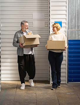 Customer with cardboard boxes