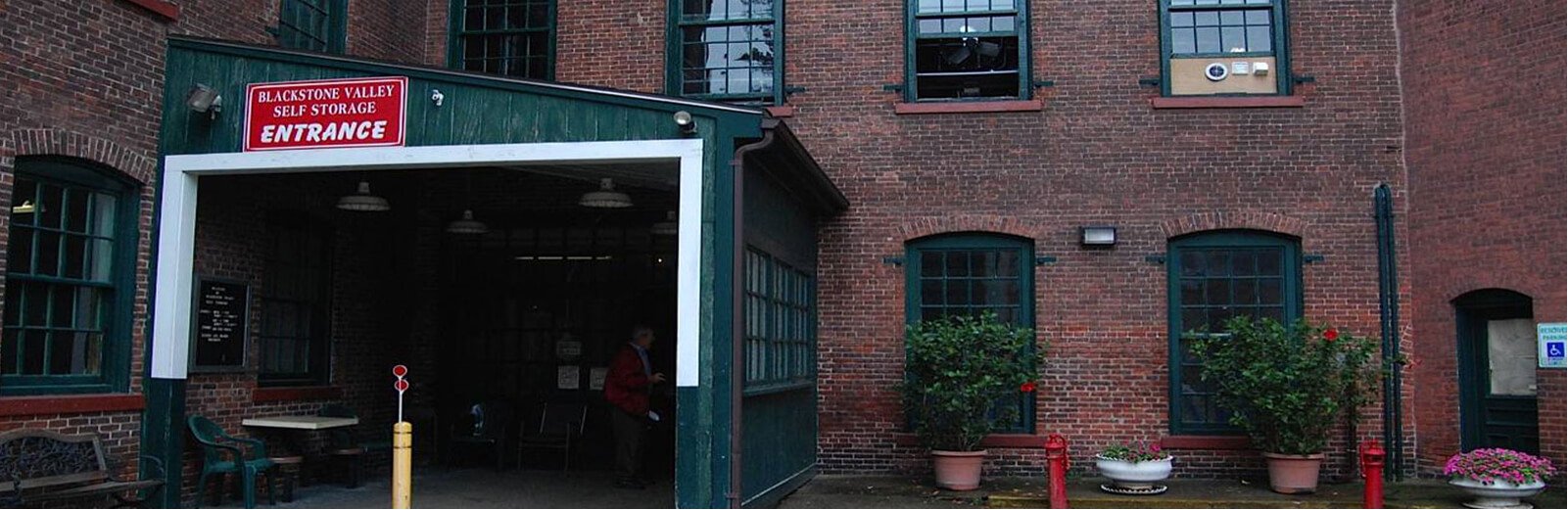 entrance of Blackstone Valley Self Storage at 32 Mechanic Avenue, Woonsocket, RI 02895