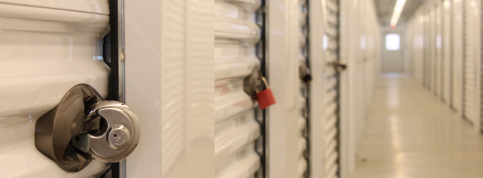 Interior Storage Units, close up of unit door with lock on it.
