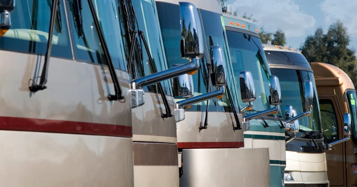 RVs parked in a storage facility