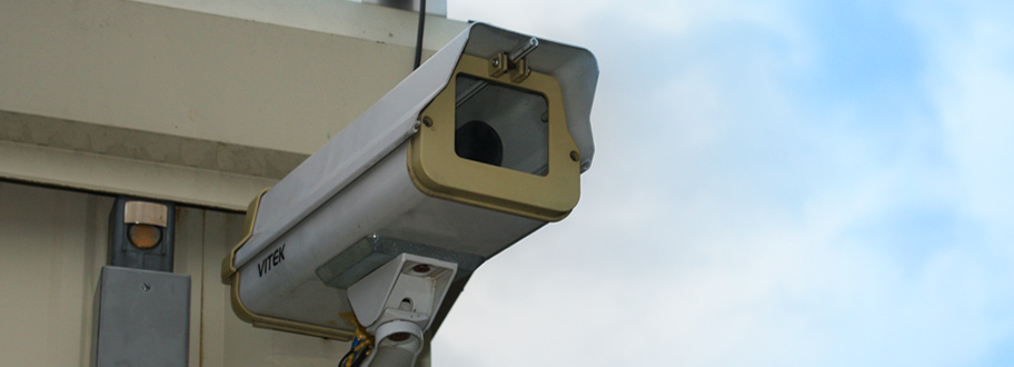 security camera mounted on a self storage building