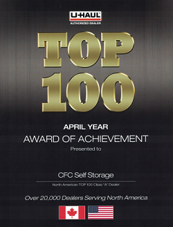 uhaul top 100 aprin year award of achievement cfc self storage