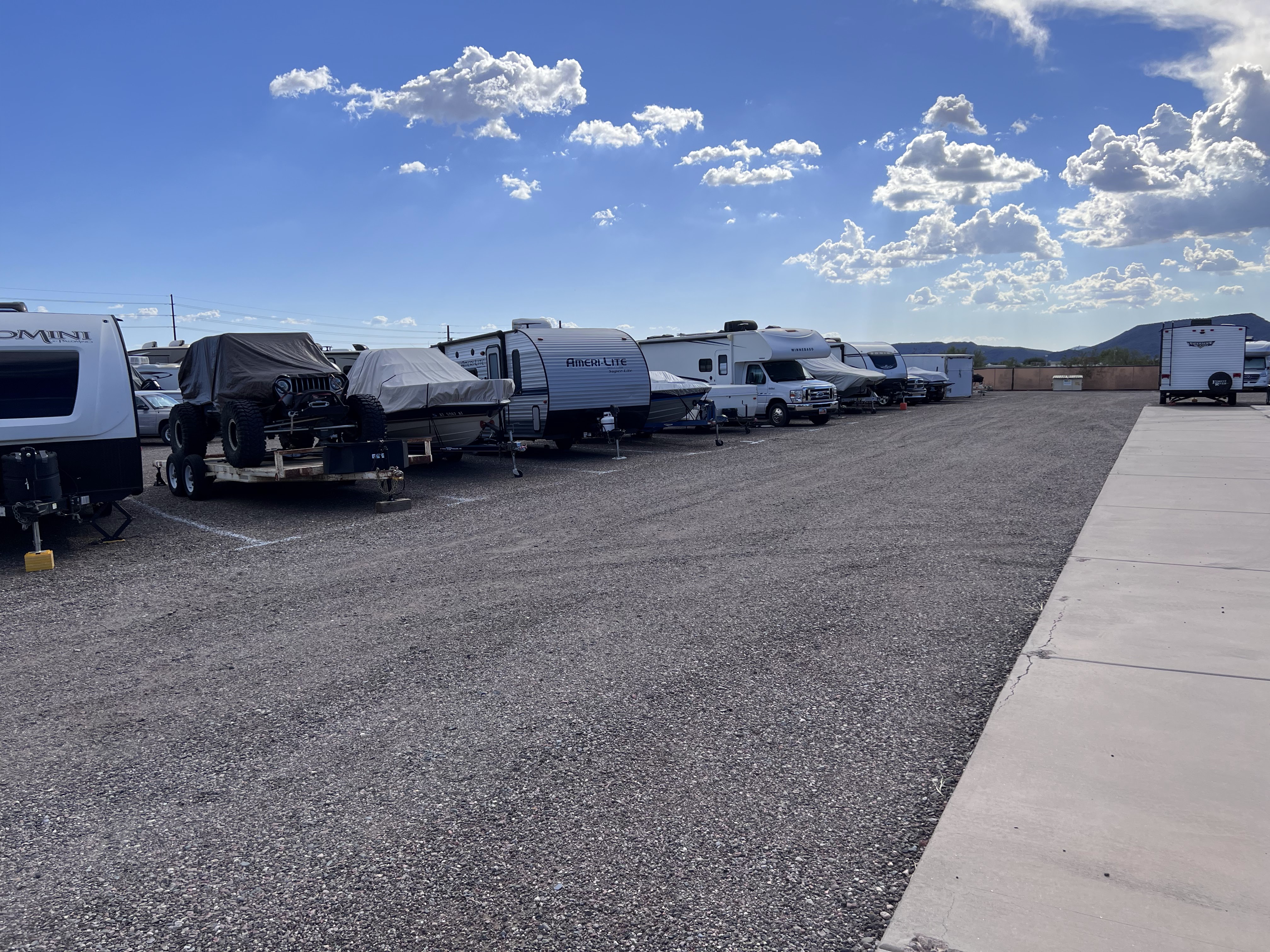 Line of RVs Parked at Roadrunner RV Storage