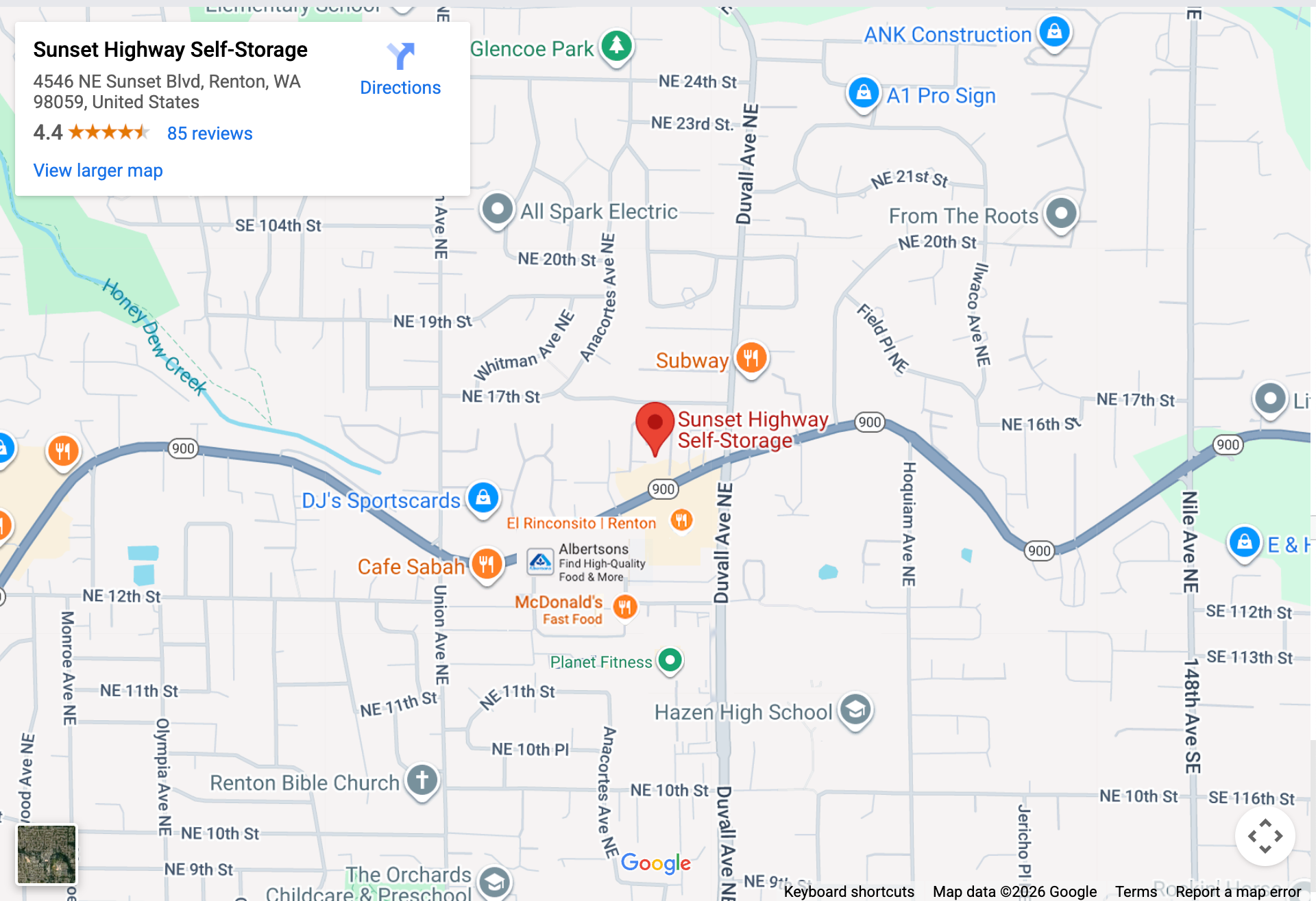 Sunset Highway Self Storage (425) 226-8493 4546 NE Sunset Blvd. Renton, WA 98059 Sunset Highway Self Storage (425) 226-8493 4546 NE Sunset Blvd. Renton, WA 98059