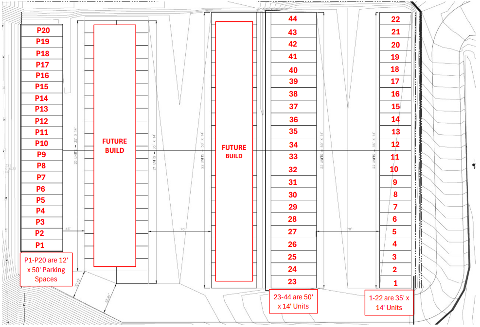 Storage Unit Layout Aerial View in Branson, MO