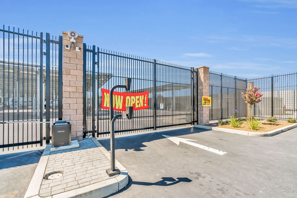 Secure gated entry at LuxeGuard RV and Boat Storage in Pittsburg, CA for RVs, boats, and vehicles.