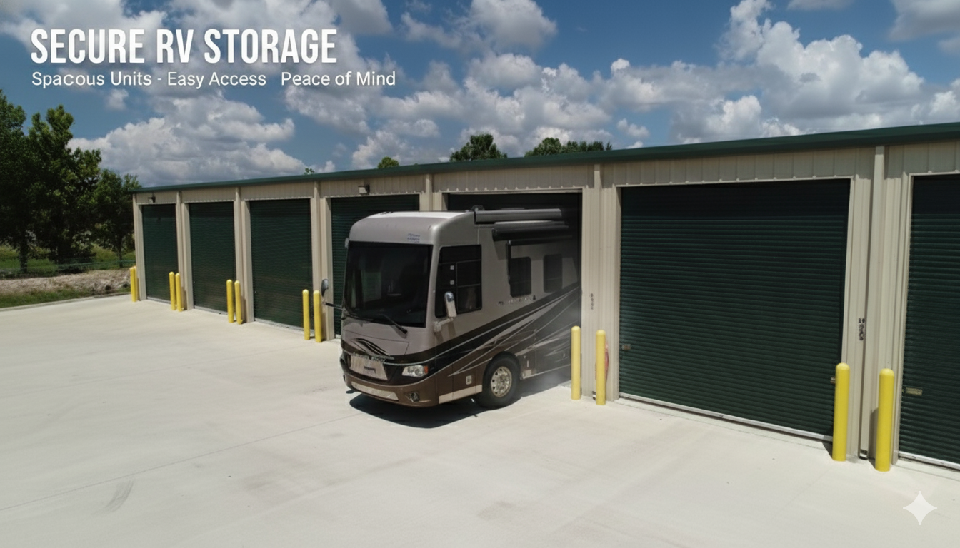 Drive-up storage units with wide aisles at Almighty Storage in Prairieville