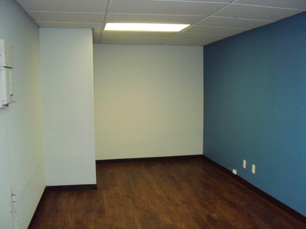 empty office space with wood floors, painted walls