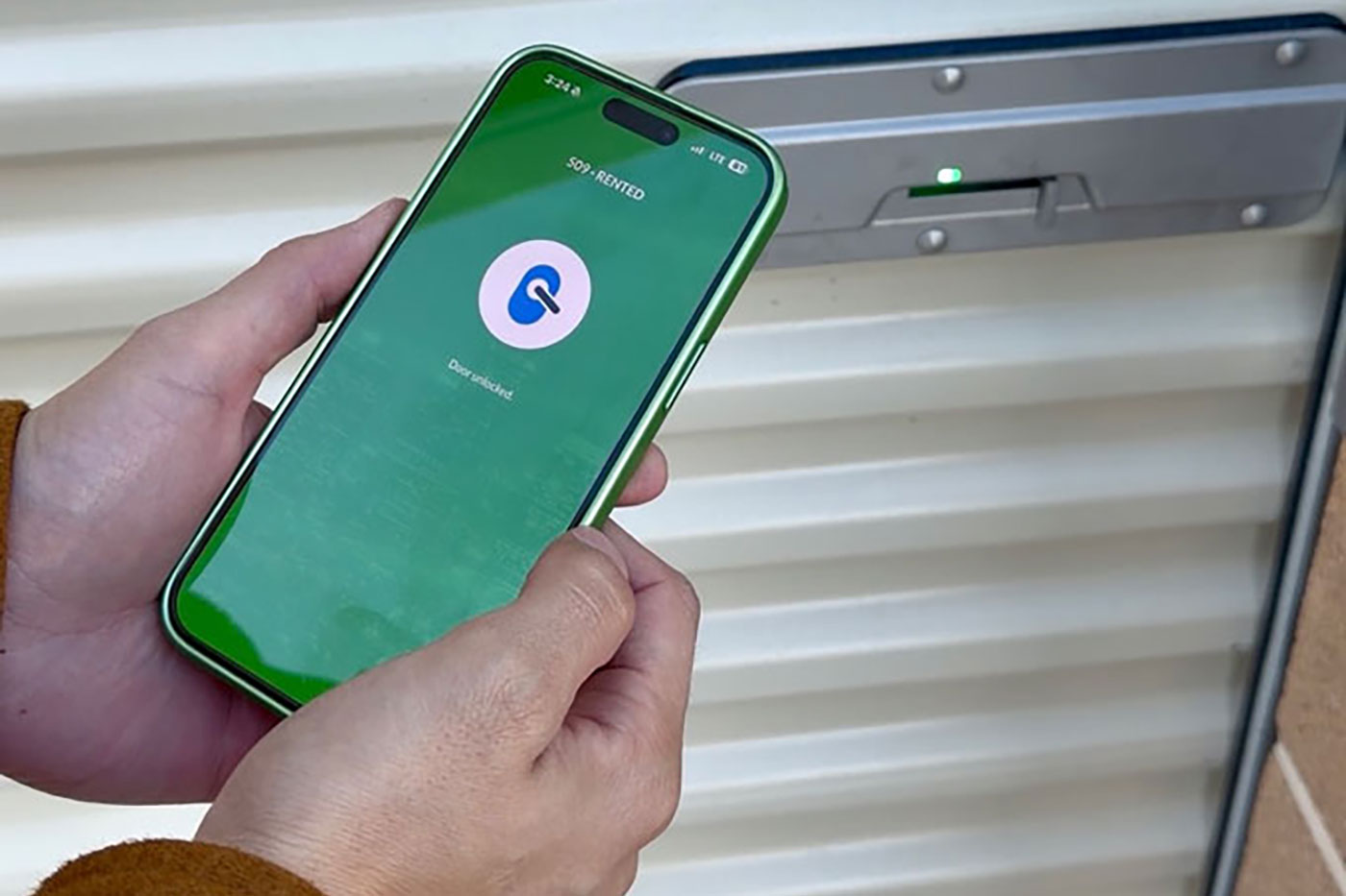 Secure RV storage unit with smartphone lock.