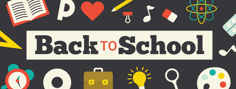 Graphic with back to school and school related items around it