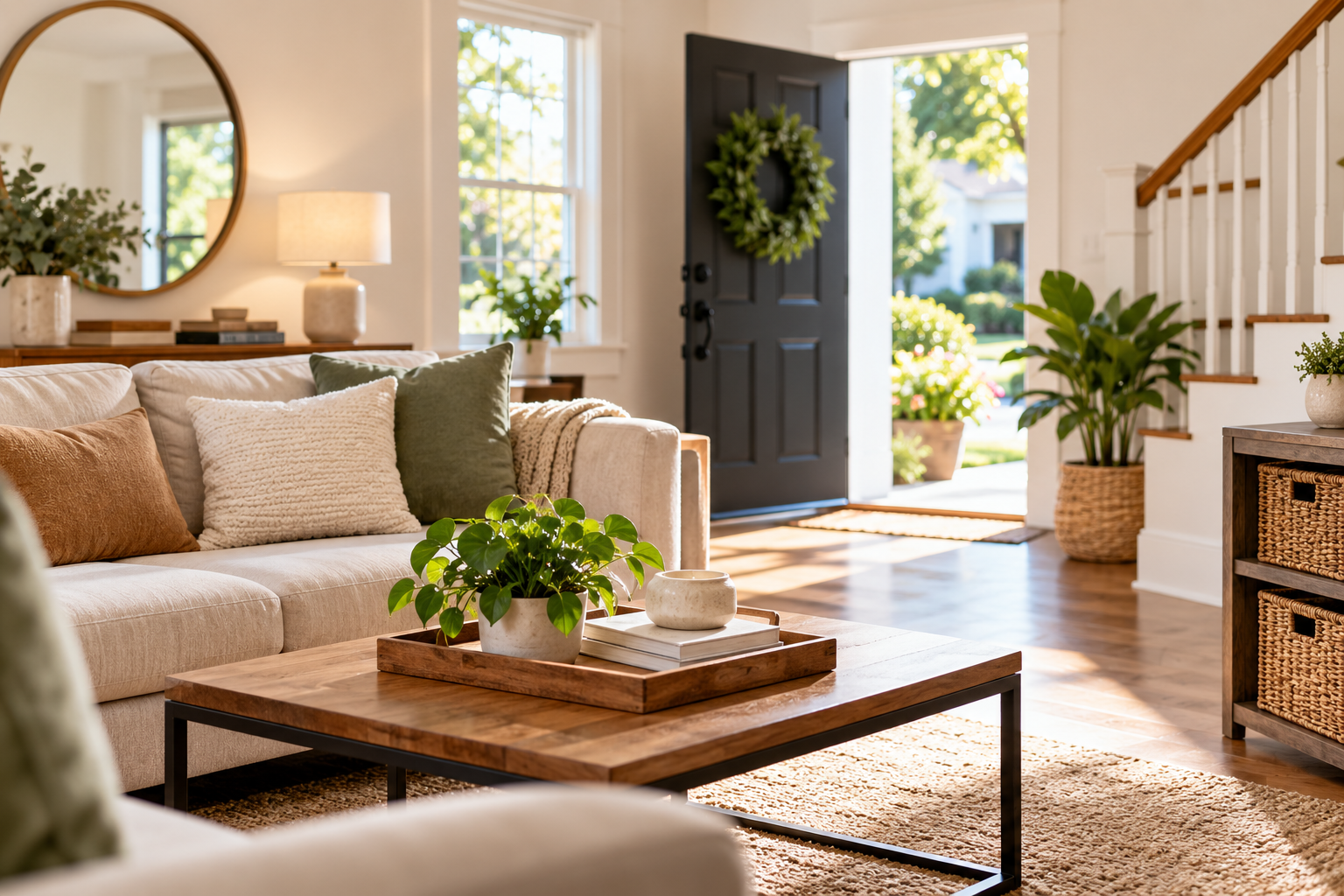 Home Staging Tips to Boost Your Home’s Appeal Before Selling Bright, decluttered living room staged to improve a home's appeal before selling.