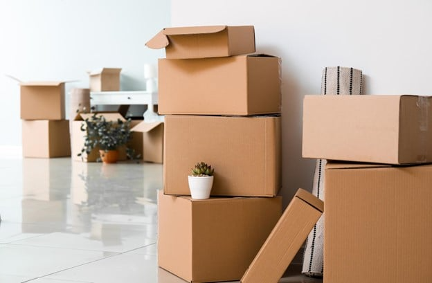 Photo of moving boxes stacked and organized