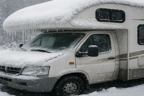 Carson City Storage Covered Storage rv covered in snow and ice