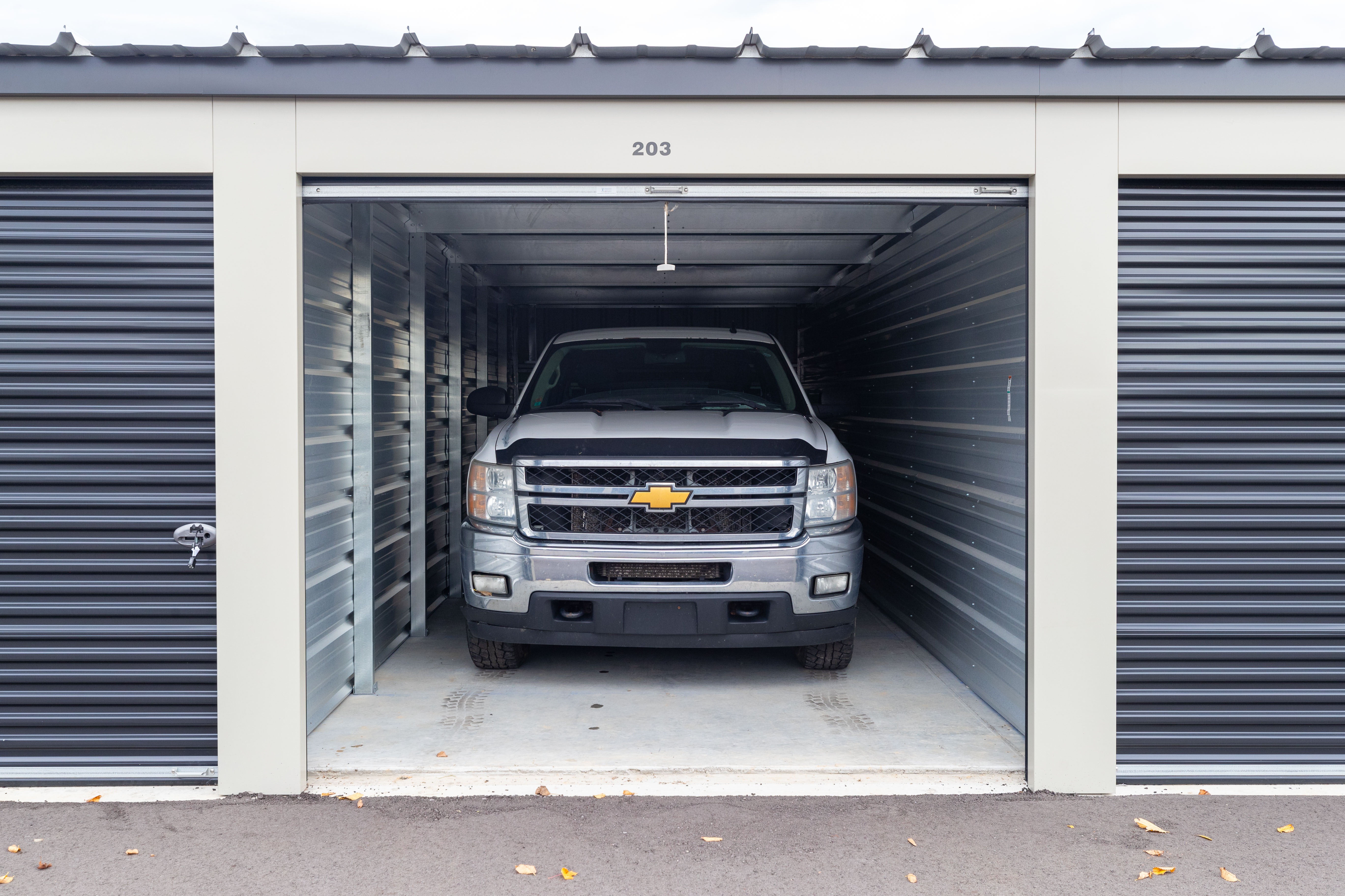 Storage Unit with a truck parked in it