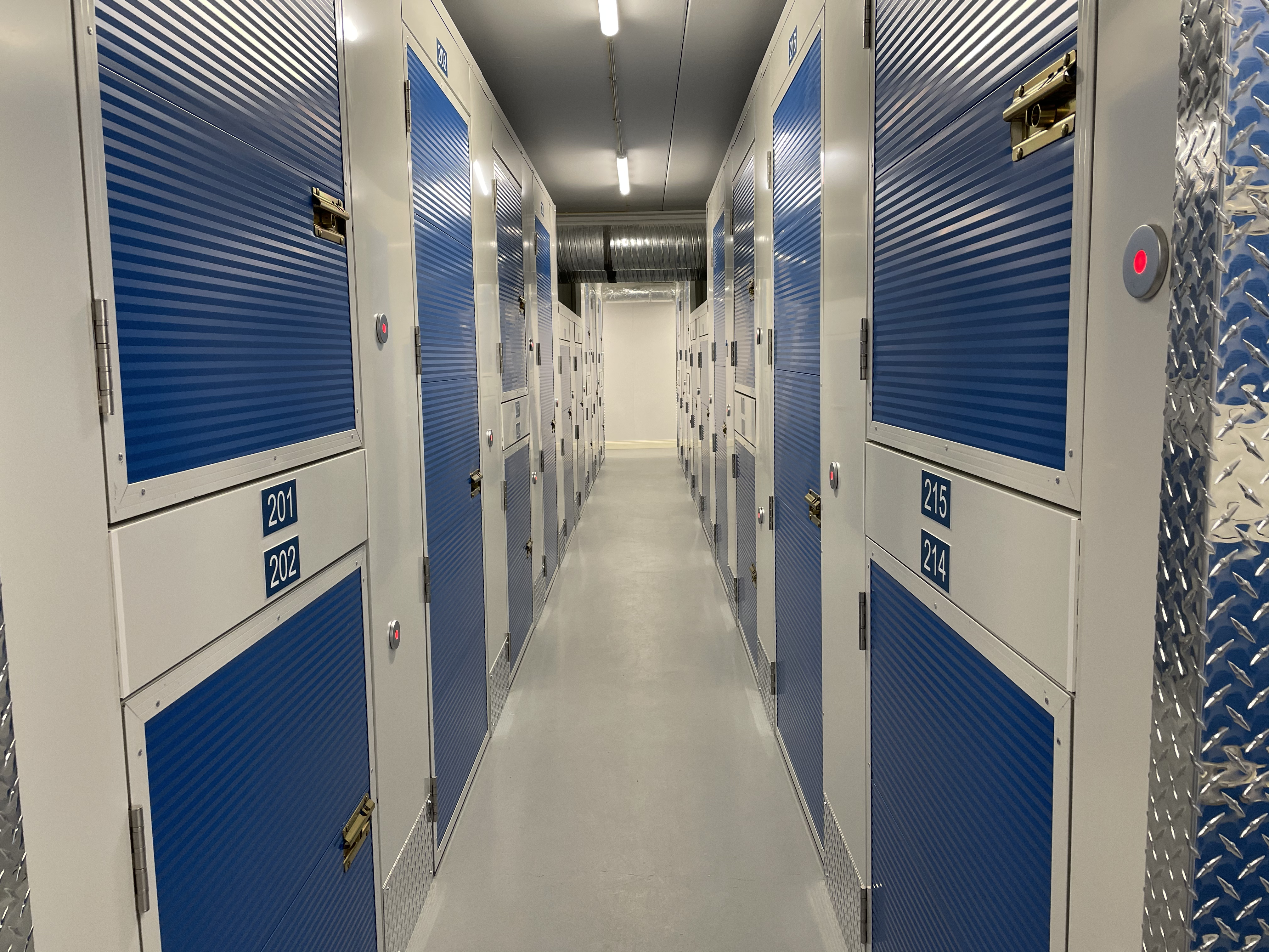 hallway of storage lockers and units