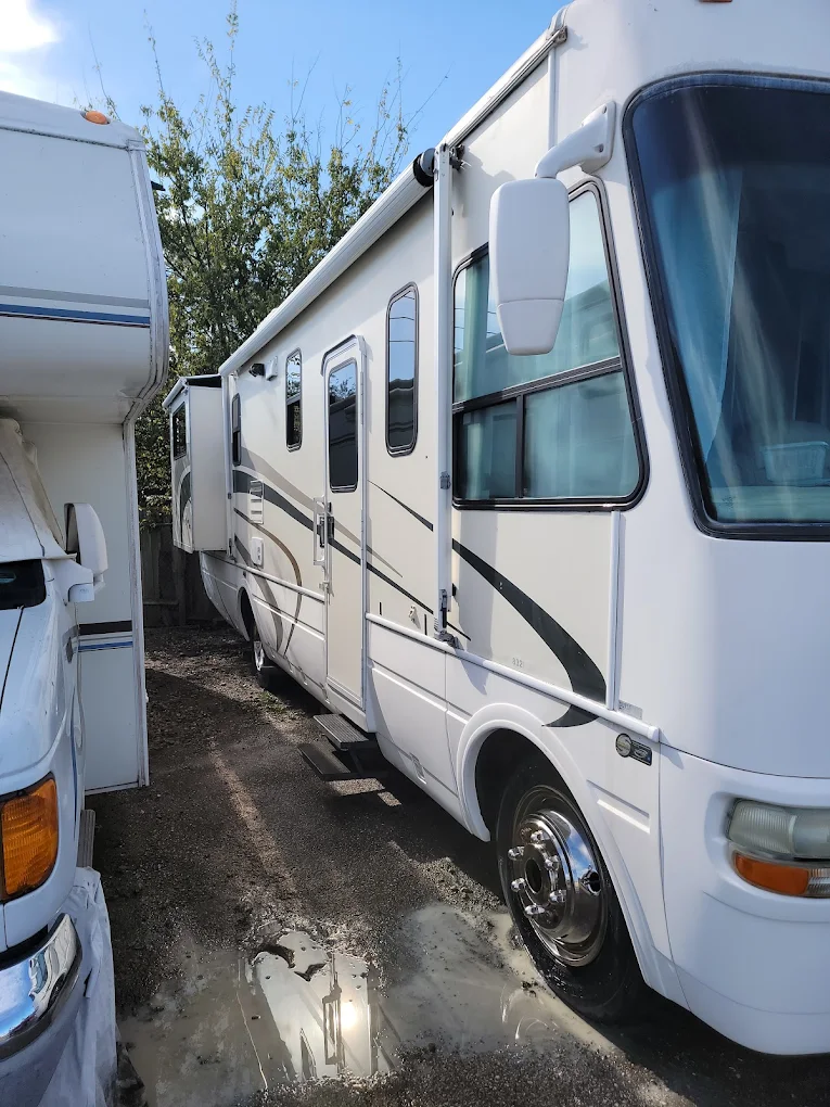 Parked RVs at storage facility