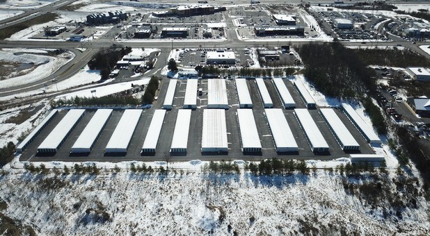 Winter aerial at Route 37 Self-Storage